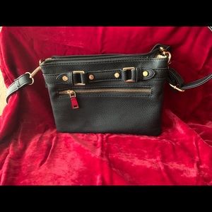 Black leather-like wallet purse with strap